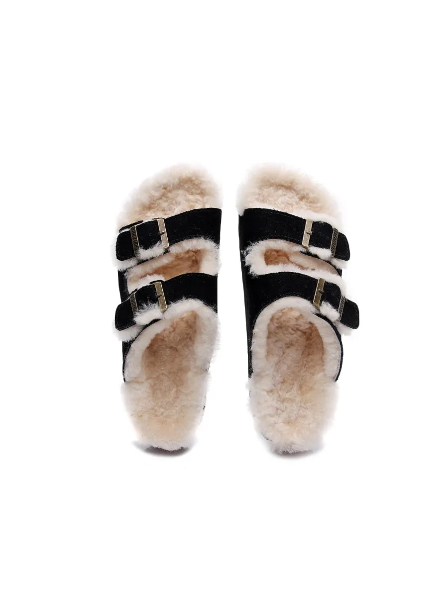 Dual-Strap Wool-Lined Suede Sandal