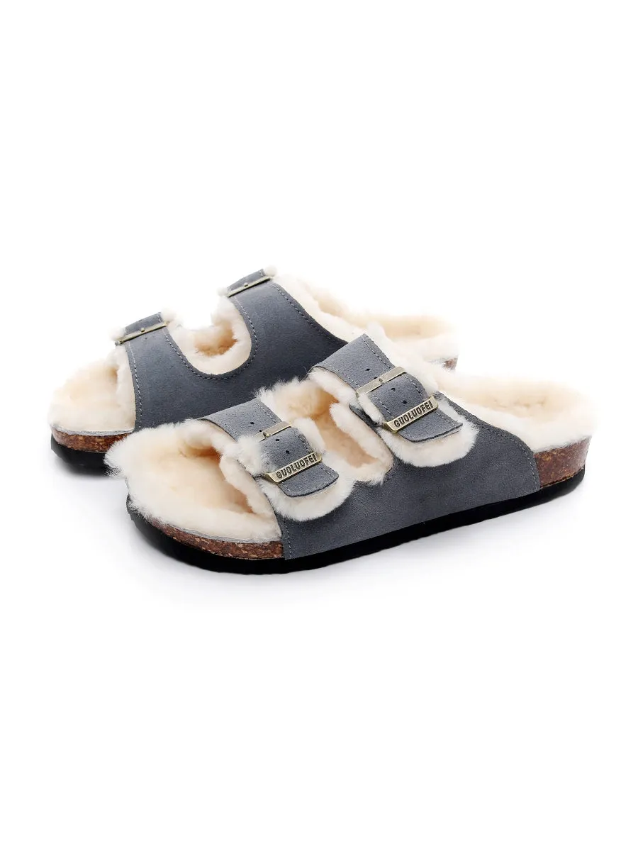 Dual-Strap Wool-Lined Suede Sandal