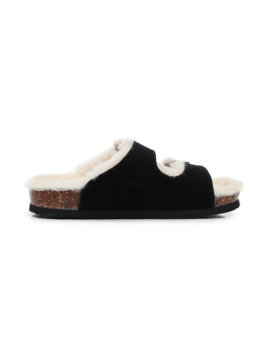 Dual-Strap Wool-Lined Suede Sandal