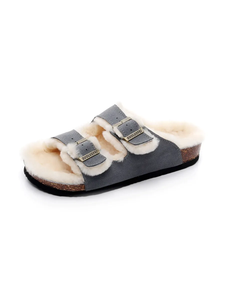 Dual-Strap Wool-Lined Suede Sandal