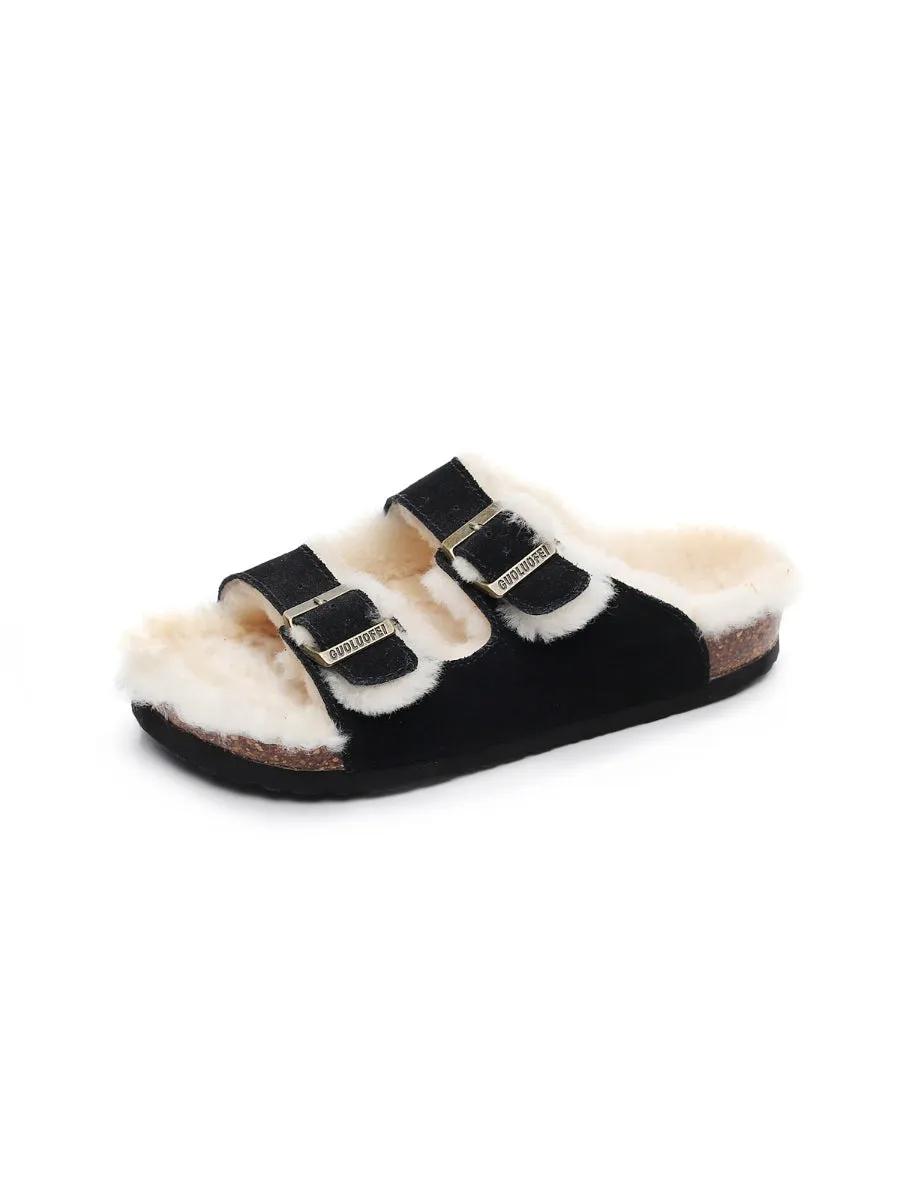 Dual-Strap Wool-Lined Suede Sandal