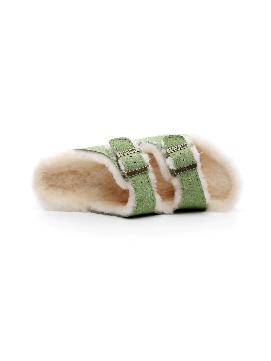 Dual-Strap Wool-Lined Suede Sandal