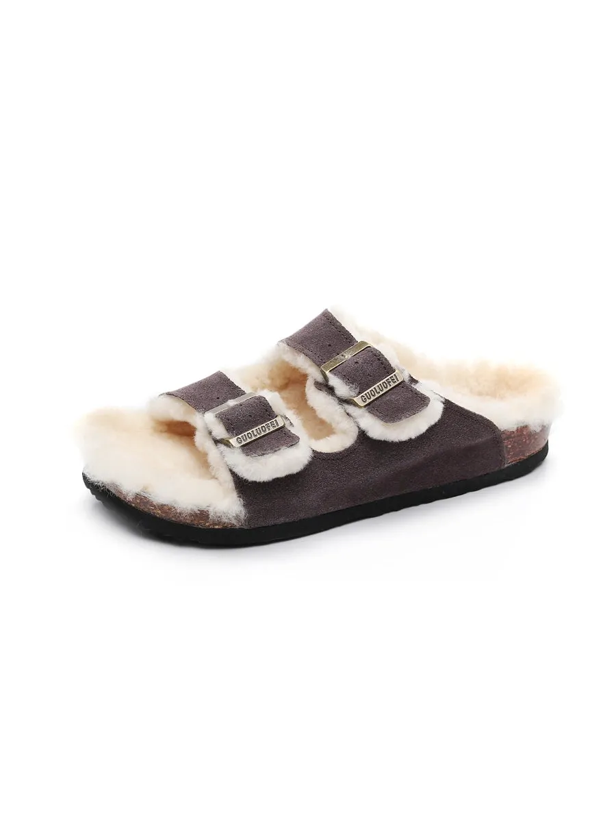 Dual-Strap Wool-Lined Suede Sandal
