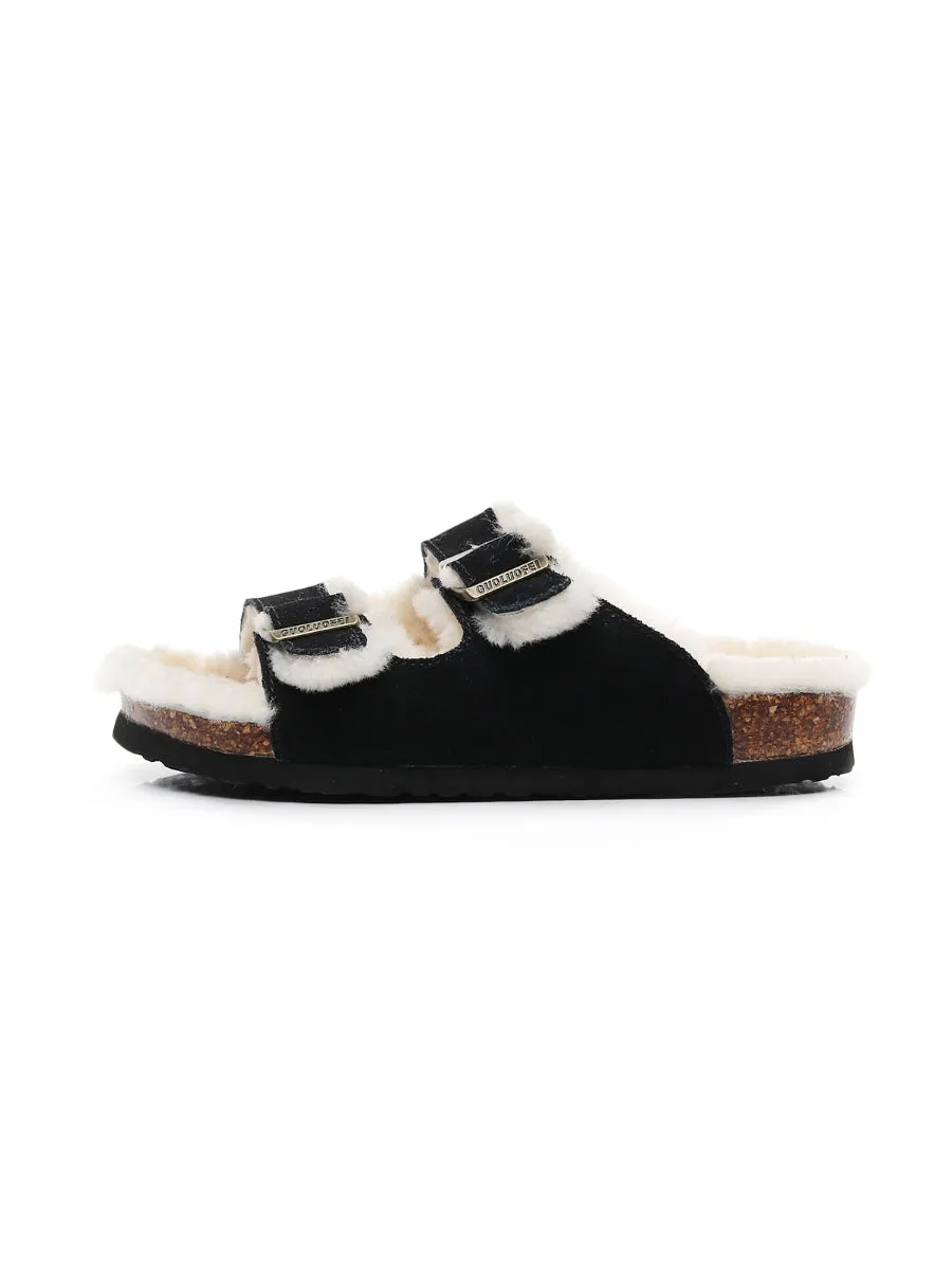 Dual-Strap Wool-Lined Suede Sandal