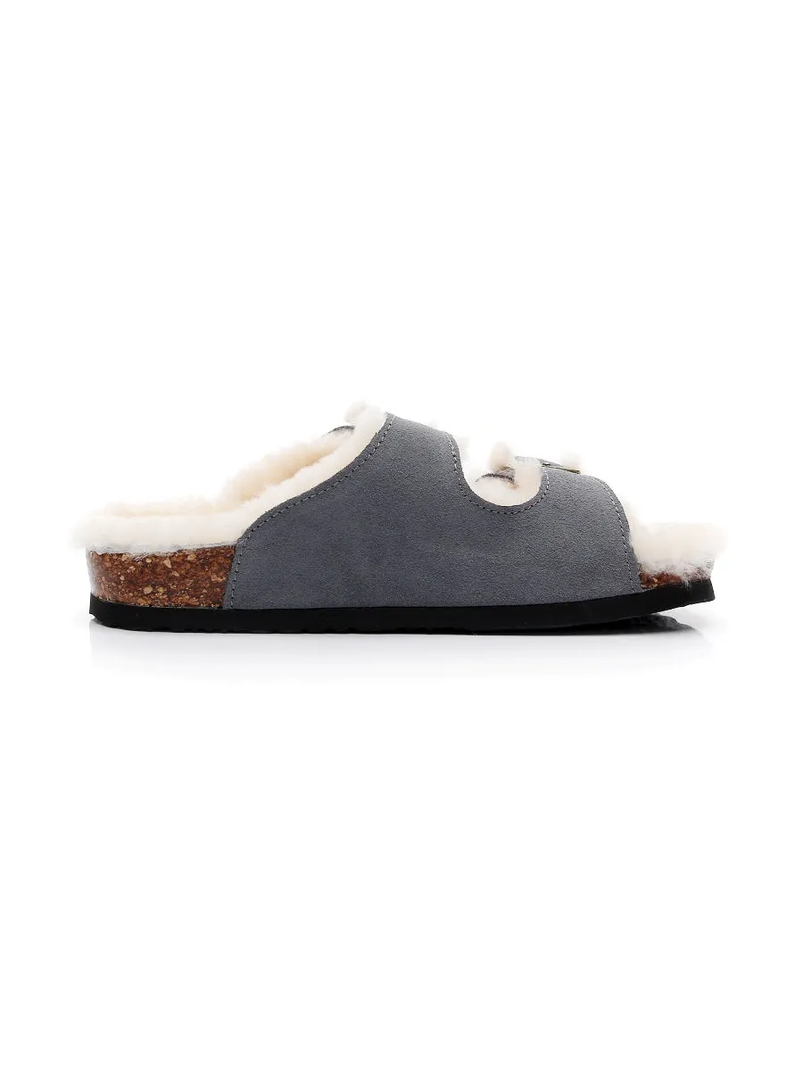 Dual-Strap Wool-Lined Suede Sandal