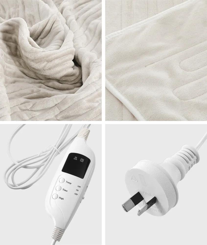 Electric Heated Throw Rug Washable Flannel Cream