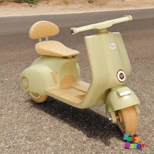 Electric Ride On Scooter for Kids Battery Operated Vespa Style Bike with Front & Rear Lights Backrest and Smooth Wheels Beige Color 36 x 15 x 18 Inches
