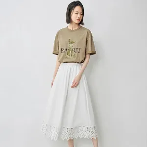 Elegant Lace Spliced Mid-Calf A-Line Skirt for Women
