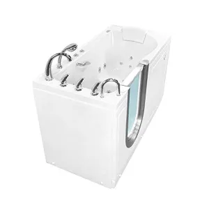Ella's Bubbles AM3057-HB Deluxe Air Massage and Microbubble Acrylic Walk-In Bathtub with Left Inward Swing Door, Ella 5pc. Fast-Fill Faucet, Dual 2" Drains, 30x55x38, White