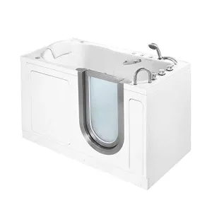 Ella's Bubbles H93058 Deluxe Air and Hydro Massage with Heated Seat Acrylic Walk-In Bathtub with Right Inward Swing Door, Thermostatic Faucet, Dual 2" Drains, 30x55x38, White