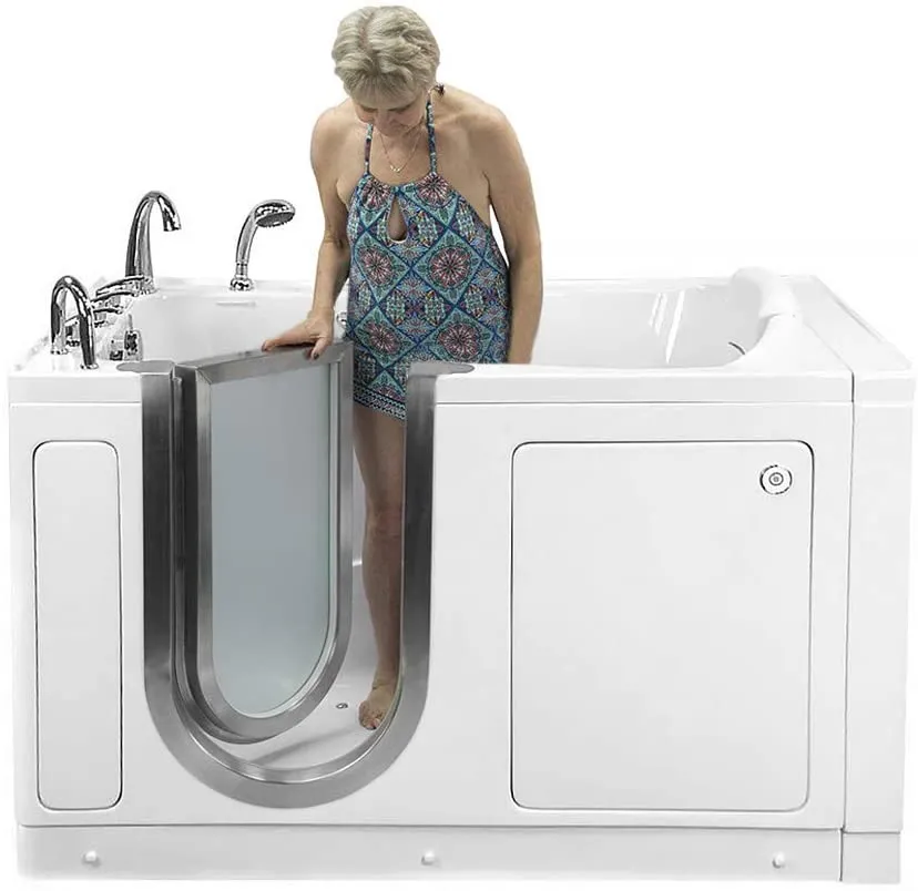 Ella's Bubbles HH3058-HB Deluxe 30"x 55" Hydro Massage Acrylic Walk-in Bathtub with Heated Seat, Right Inward Swing Door, Ella 5pc. Fast-Fill Faucet, Dual 2" Drains, 30x55x38, White