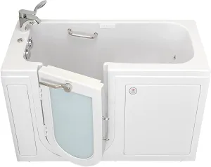 Ella's Bubbles OA2660DH-L Lounger Air and Hydro Massage Acrylic Walk-in Bathtub with Heated Seat, Left Outward Swing Door, Thermostatic Faucet, Dual 2" Drains, 27" x 60" x 43", White