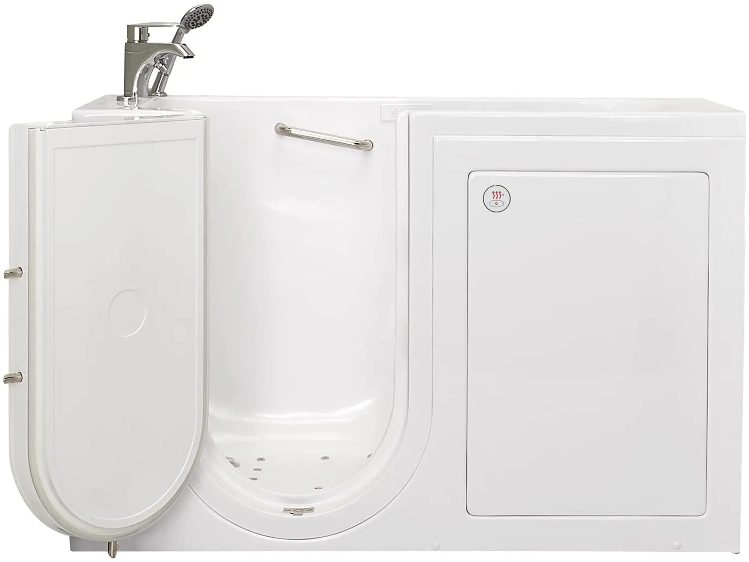 Ella's Bubbles OA2660DH-L Lounger Air and Hydro Massage Acrylic Walk-in Bathtub with Heated Seat, Left Outward Swing Door, Thermostatic Faucet, Dual 2" Drains, 27" x 60" x 43", White