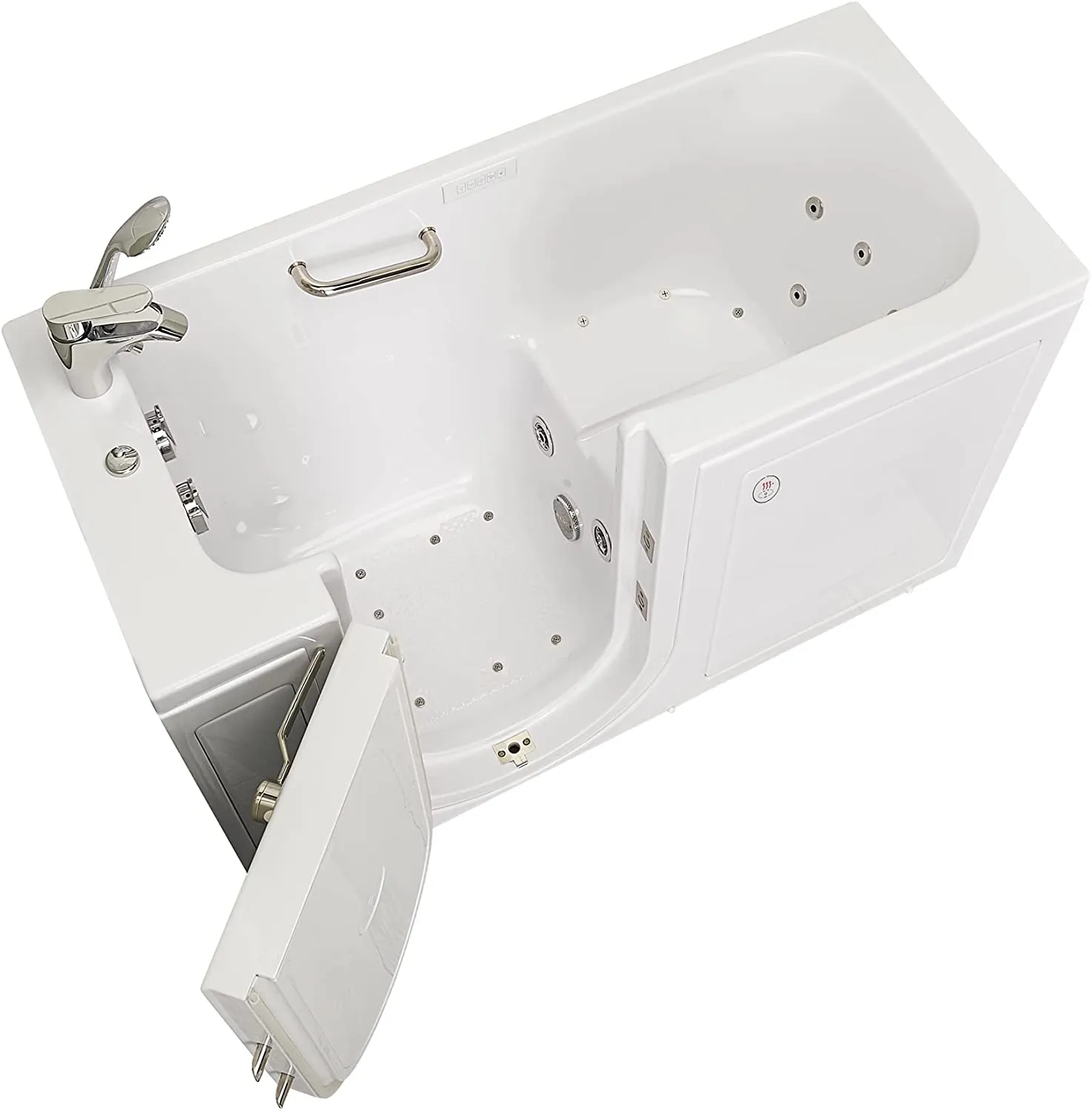Ella's Bubbles OA2660DH-L Lounger Air and Hydro Massage Acrylic Walk-in Bathtub with Heated Seat, Left Outward Swing Door, Thermostatic Faucet, Dual 2" Drains, 27" x 60" x 43", White