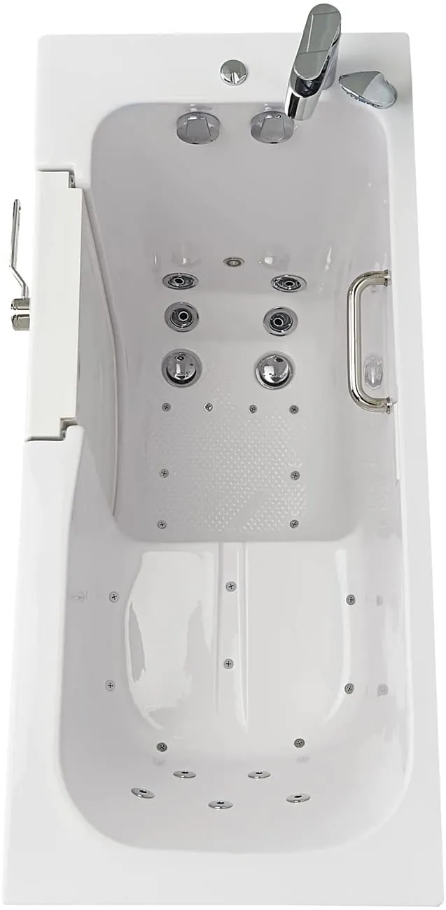 Ella's Bubbles OA2660DH-L Lounger Air and Hydro Massage Acrylic Walk-in Bathtub with Heated Seat, Left Outward Swing Door, Thermostatic Faucet, Dual 2" Drains, 27" x 60" x 43", White