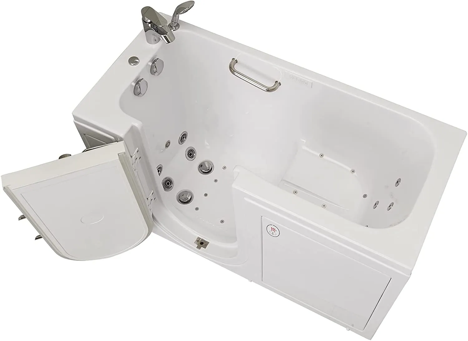 Ella's Bubbles OA2660DH-L Lounger Air and Hydro Massage Acrylic Walk-in Bathtub with Heated Seat, Left Outward Swing Door, Thermostatic Faucet, Dual 2" Drains, 27" x 60" x 43", White