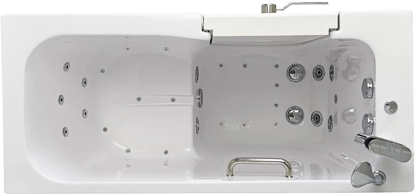 Ella's Bubbles OA2660DH-L Lounger Air and Hydro Massage Acrylic Walk-in Bathtub with Heated Seat, Left Outward Swing Door, Thermostatic Faucet, Dual 2" Drains, 27" x 60" x 43", White