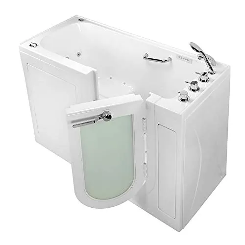 Ella's Bubbles OA2660DMH-R Lounger Air and Hydro Massage, Microbubble Acrylic Walk-in Bathtub with Heated Seat, Right Outward Swing Door, Thermostatic Faucet, Dual 2" Drains, 27" x 60" x 43", White