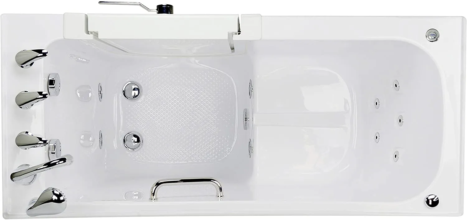 Ella's Bubbles OA2660H-L-HB Lounger Hydro Massage Walk-In Bathtub with Left Outward Swing Door, Ella 5pc. Fast-Fill Faucet, Dual 2" Drains, 27" x 60" x 43", White