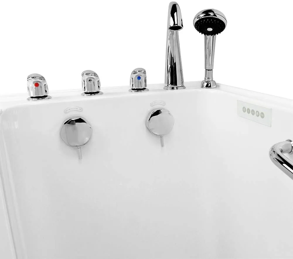 Ella's Bubbles OA2660H-L-HB Lounger Hydro Massage Walk-In Bathtub with Left Outward Swing Door, Ella 5pc. Fast-Fill Faucet, Dual 2" Drains, 27" x 60" x 43", White