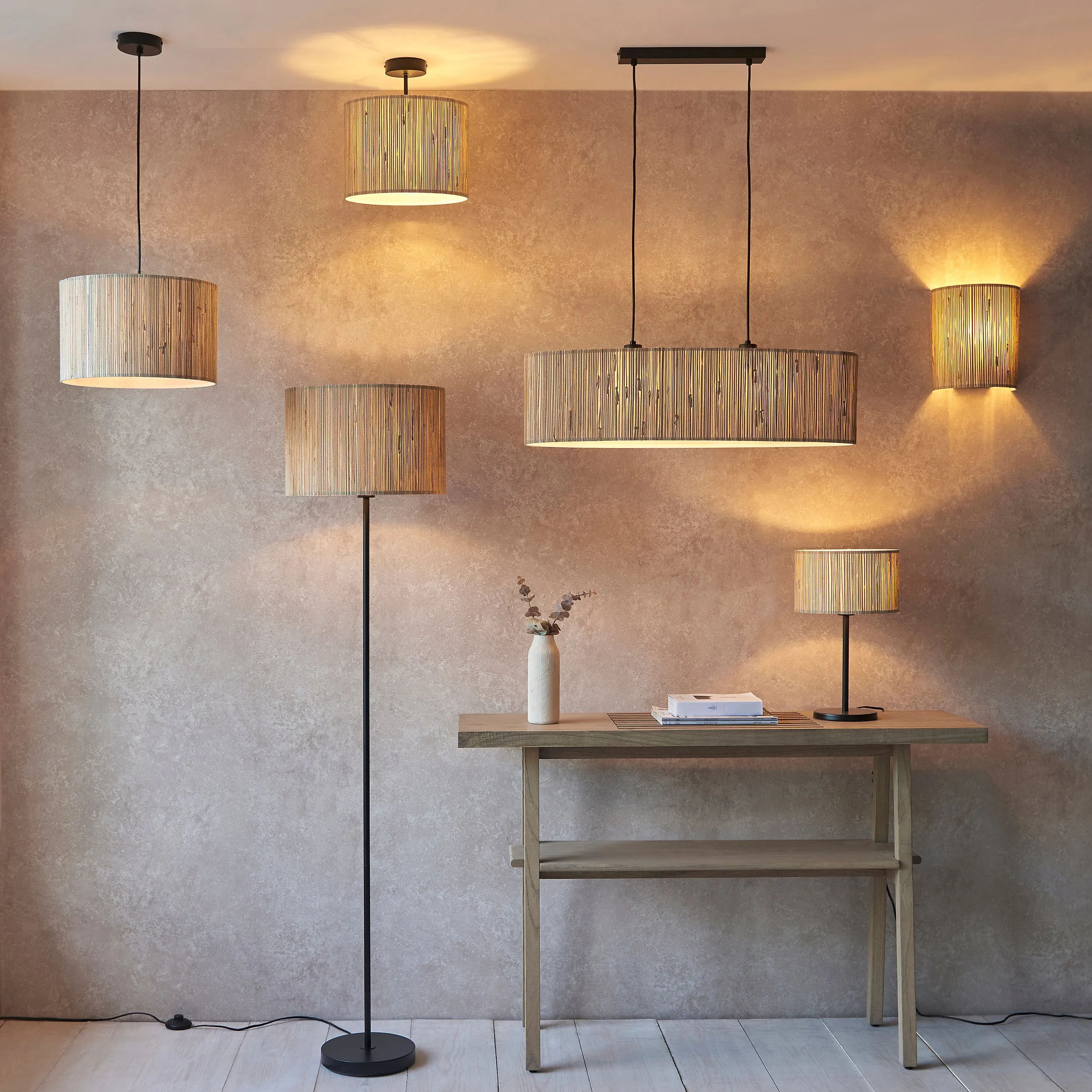 Endon 101691 Longshore 1lt Pendant Natural seagrass & matt black 10W LED E27 (Required)