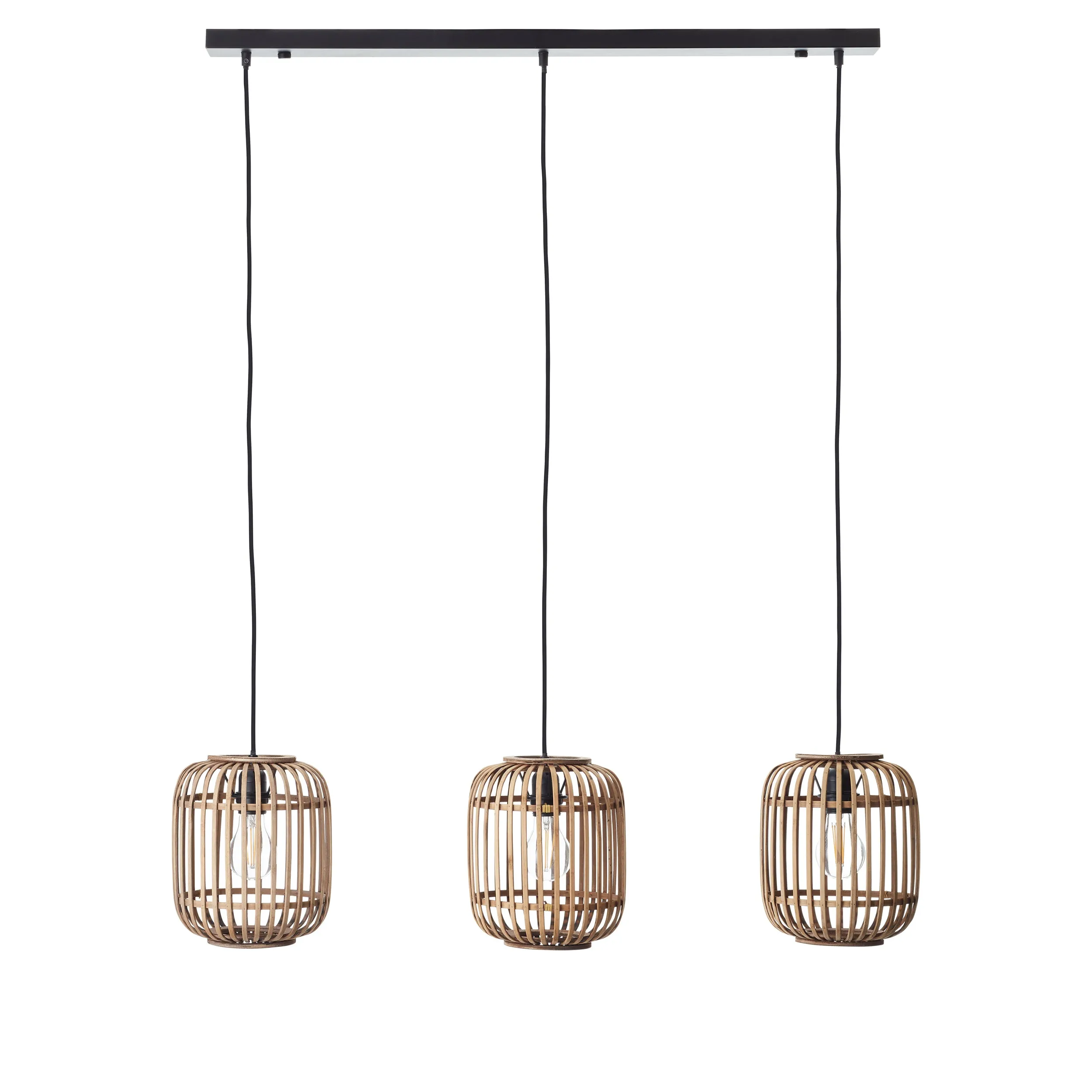 Endon 101775 Mathias 3lt Pendant Natural bamboo, plywood & matt black paint 3 x 10W LED E27 (Required)