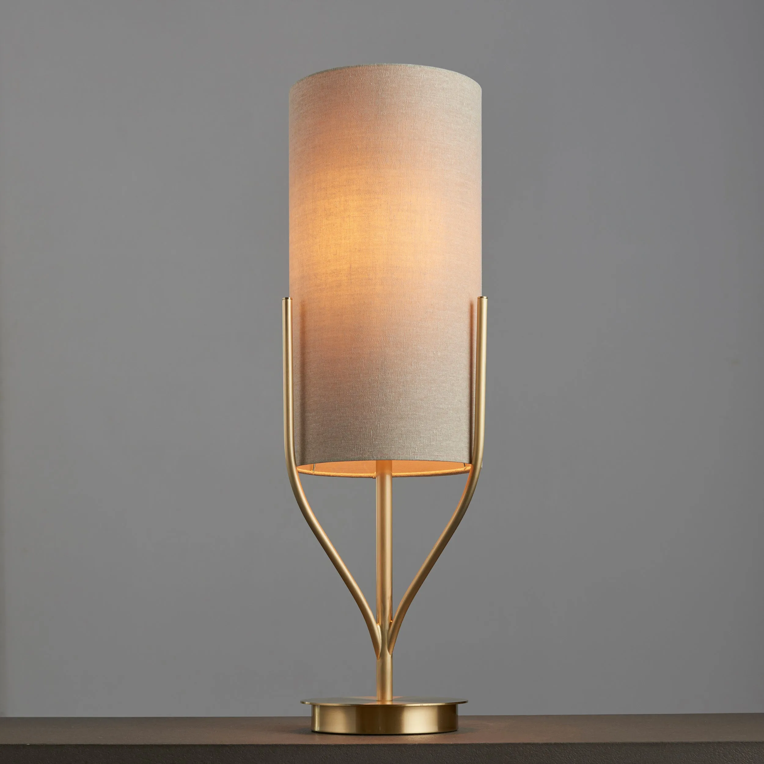 Endon 95467 Fraser 1lt Table Satin brass plate & natural linen mix fabric 10W LED E27 (Required)
