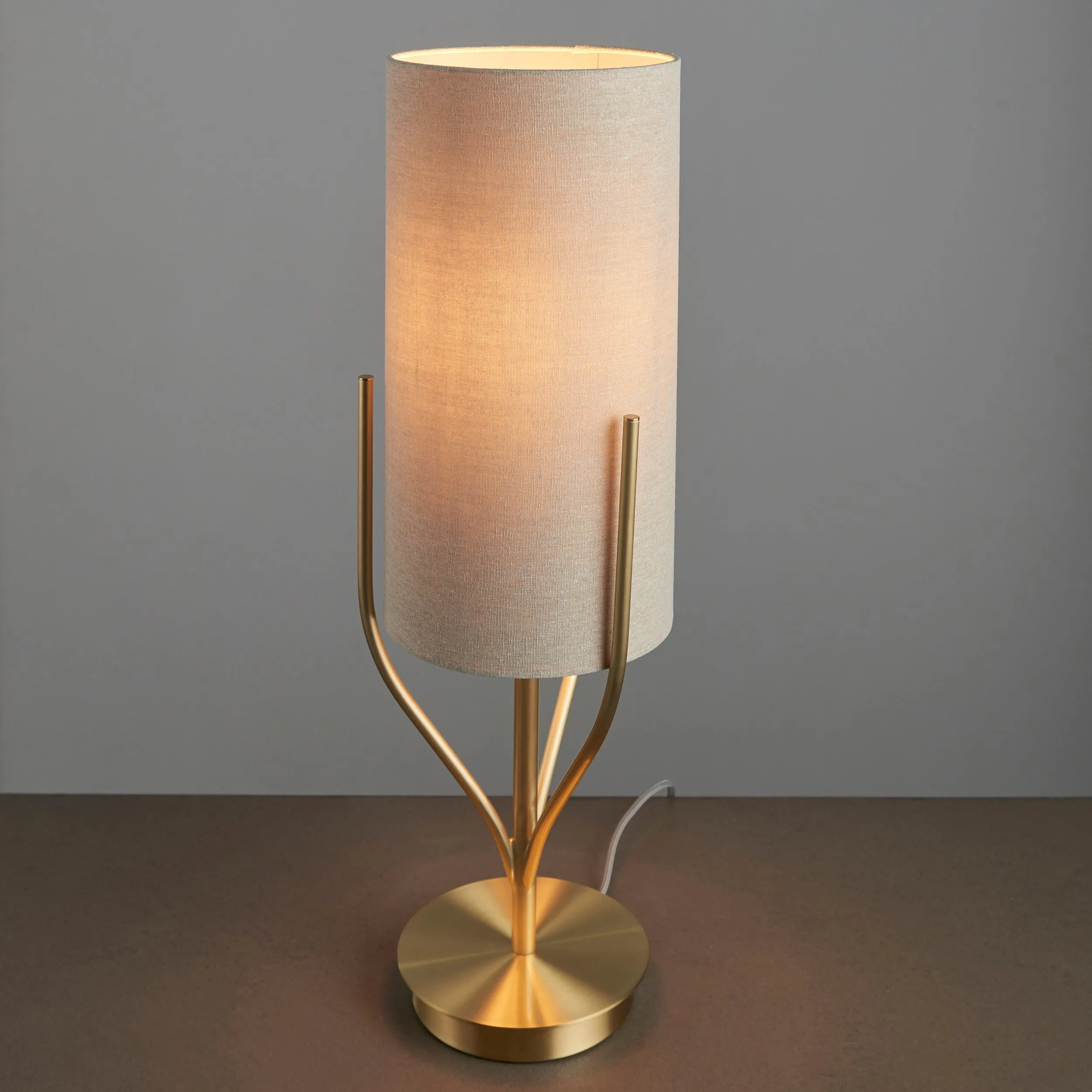 Endon 95467 Fraser 1lt Table Satin brass plate & natural linen mix fabric 10W LED E27 (Required)