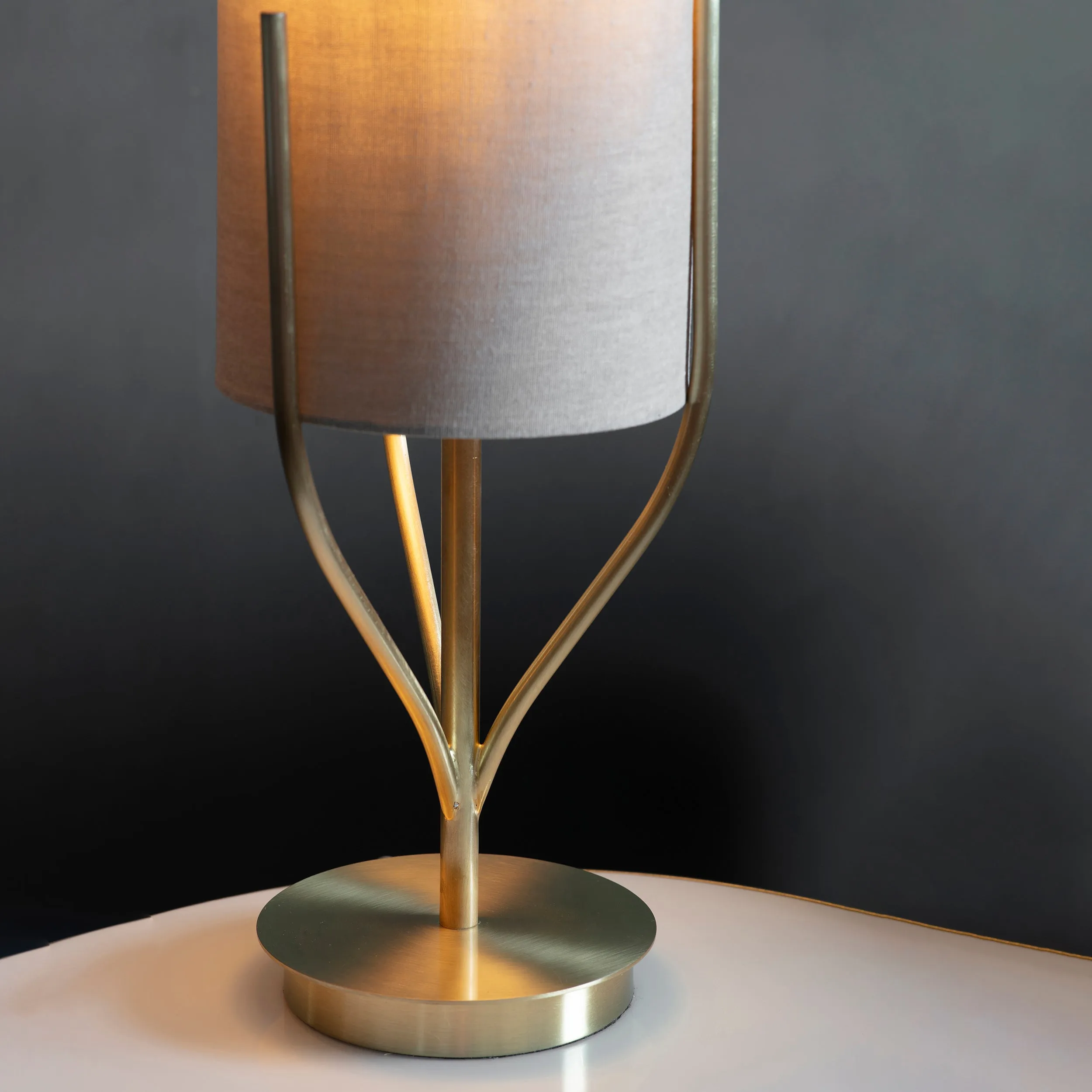 Endon 95467 Fraser 1lt Table Satin brass plate & natural linen mix fabric 10W LED E27 (Required)