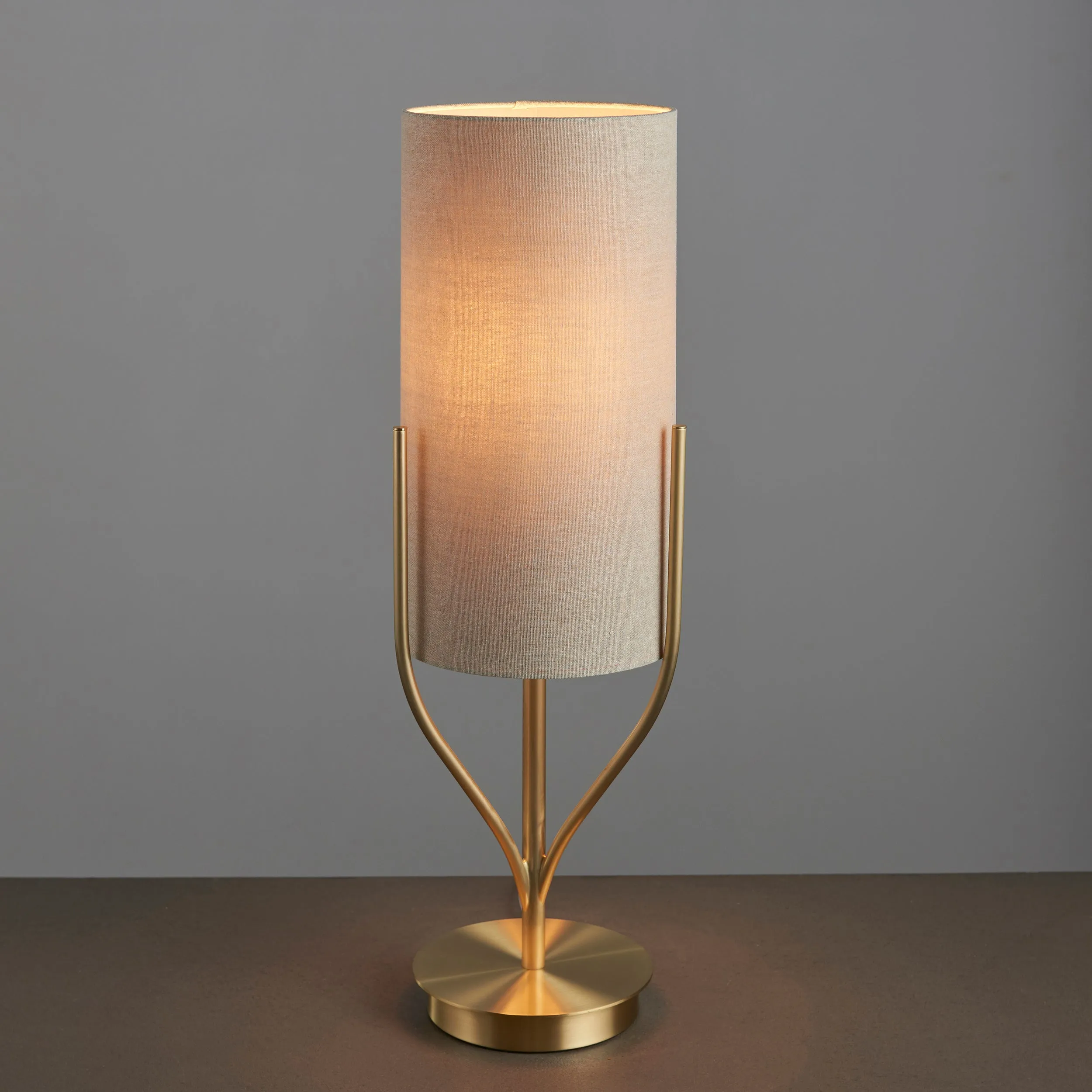 Endon 95467 Fraser 1lt Table Satin brass plate & natural linen mix fabric 10W LED E27 (Required)