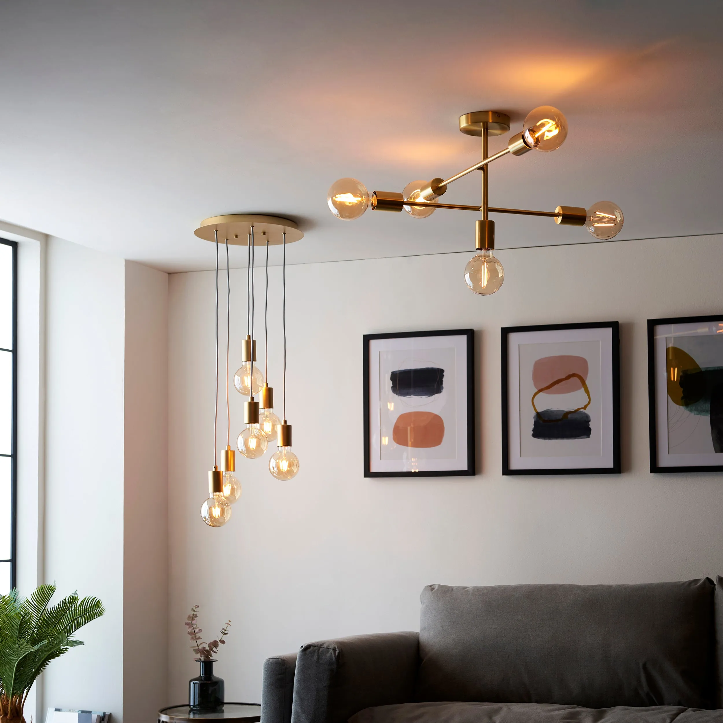 Endon 98136 Studio 6lt Pendant Soft gold paint 6 x 10W LED E27 (Required)
