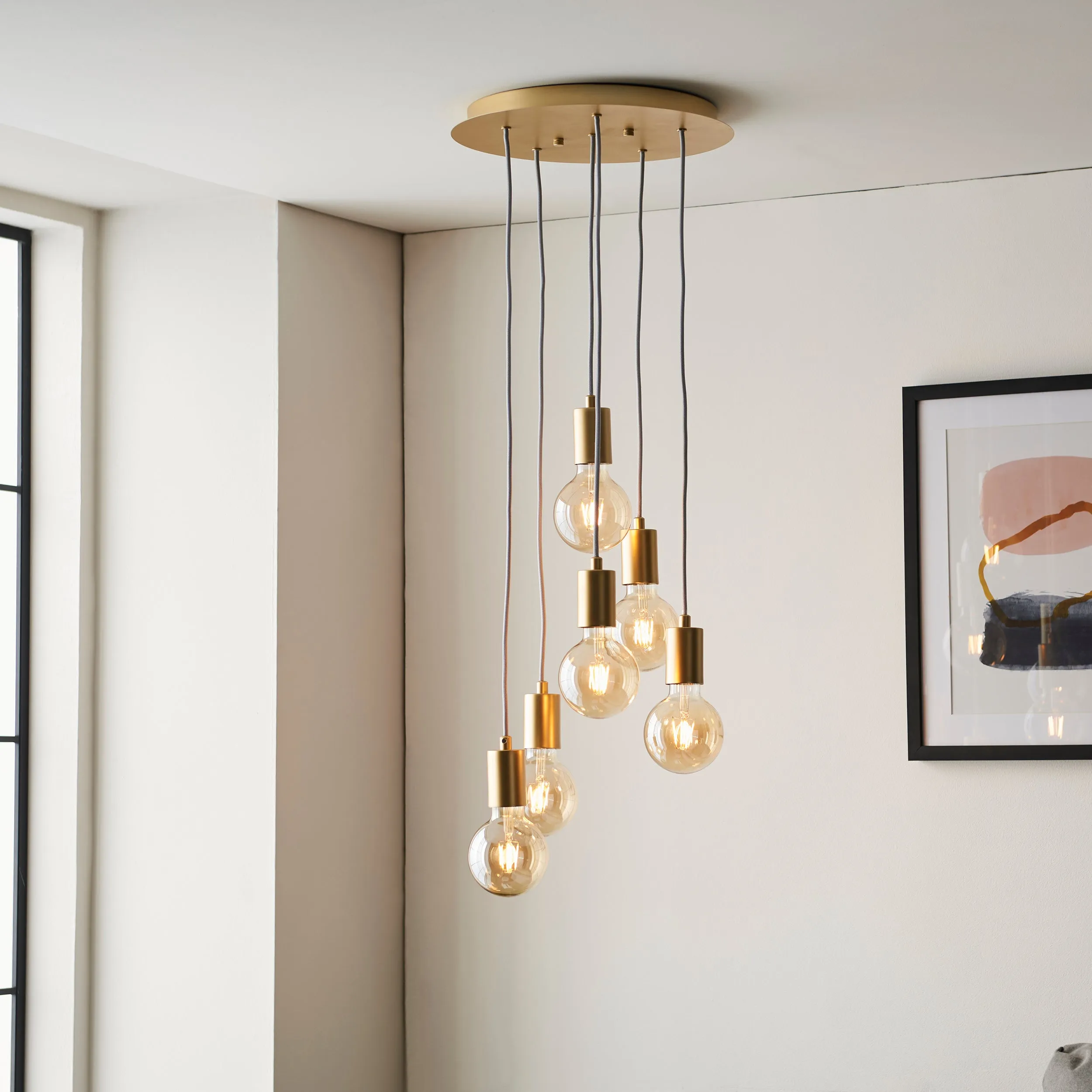 Endon 98136 Studio 6lt Pendant Soft gold paint 6 x 10W LED E27 (Required)