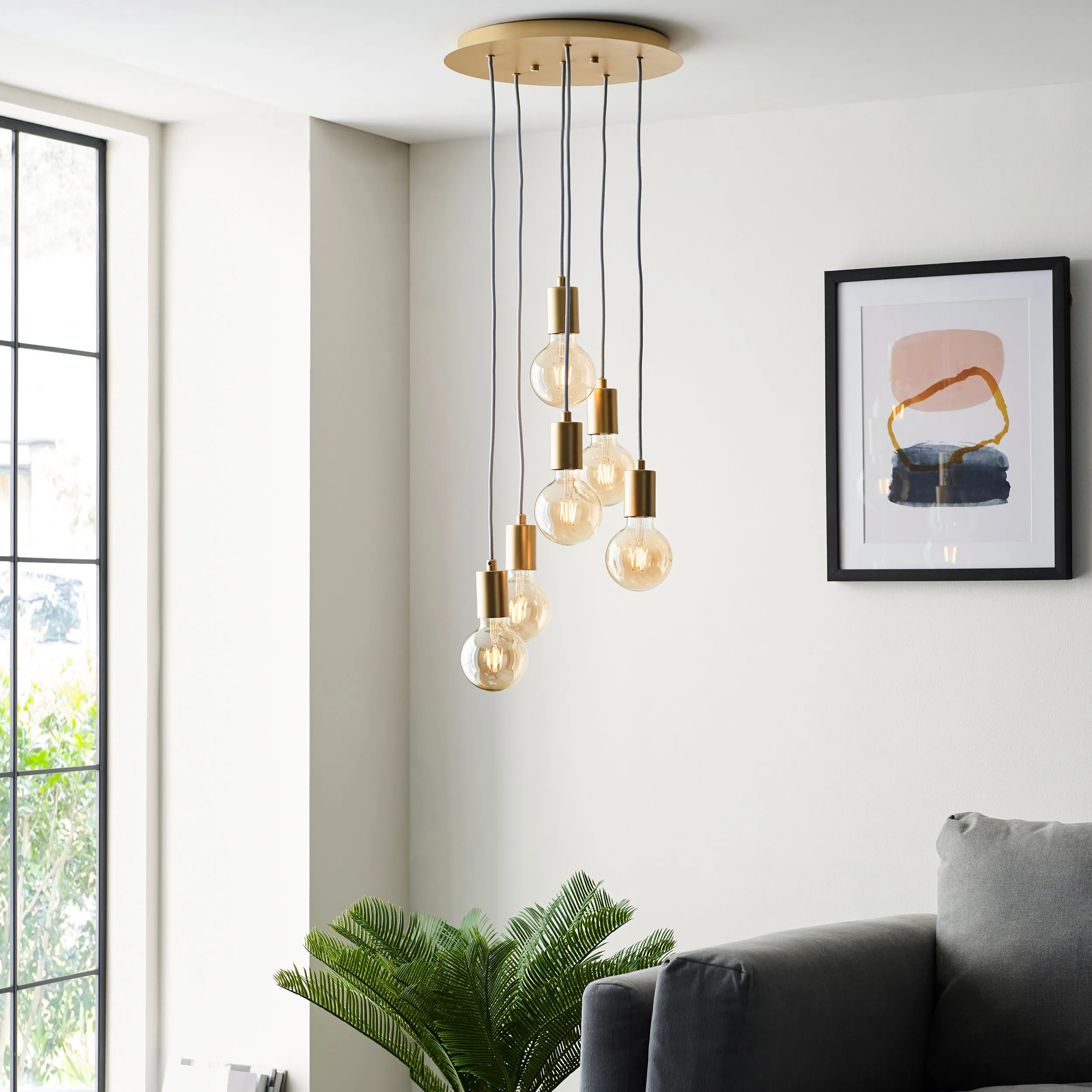 Endon 98136 Studio 6lt Pendant Soft gold paint 6 x 10W LED E27 (Required)