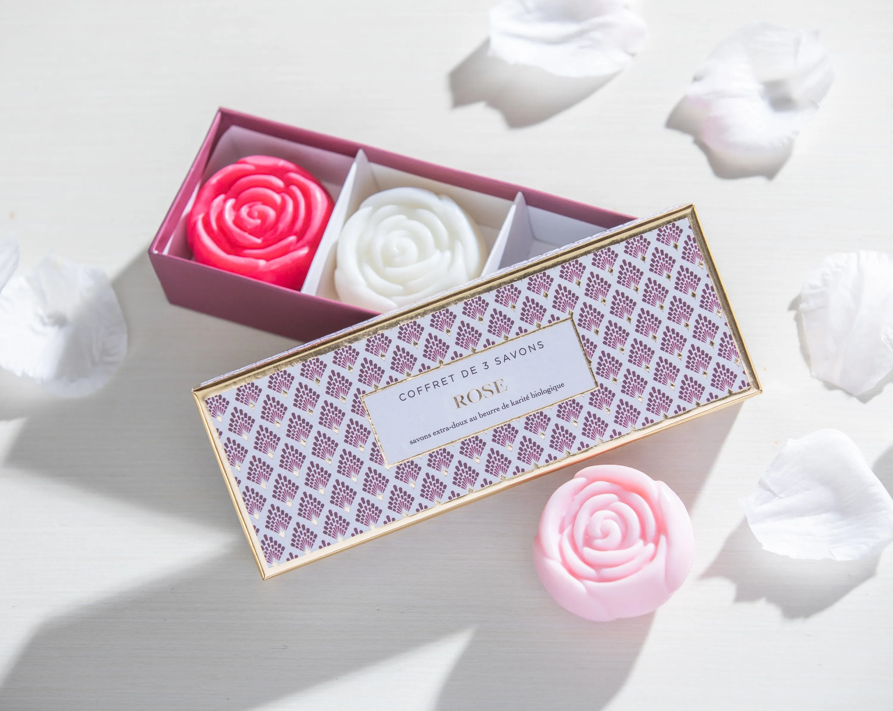 Evergreen Gifts,Floral Shaped Soap Set in Gift Box, Rose scented,6.69x2.36x1.18 Inches