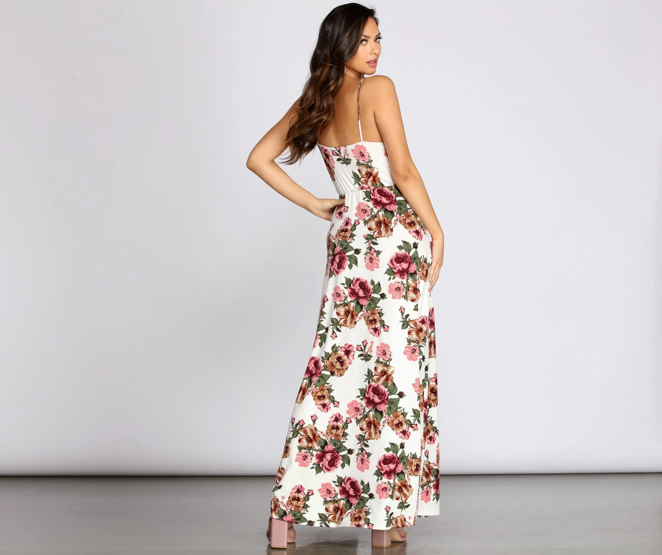 Fab In Floral Charming Brushed Knit Maxi Dress