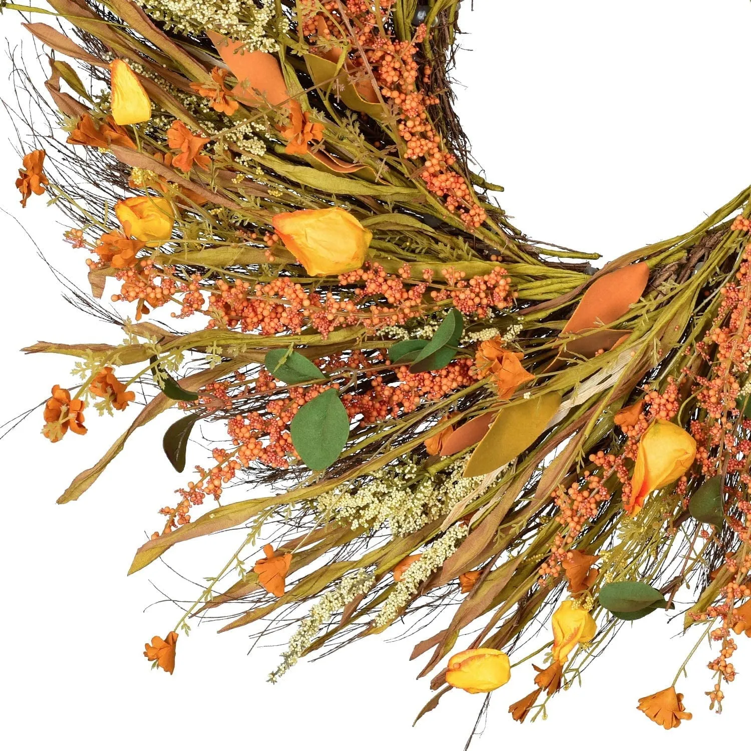 Fall Grain Harvest Gold Wheat Ears Circle autumn Silk Unlit Wreath, 22" (Orange)