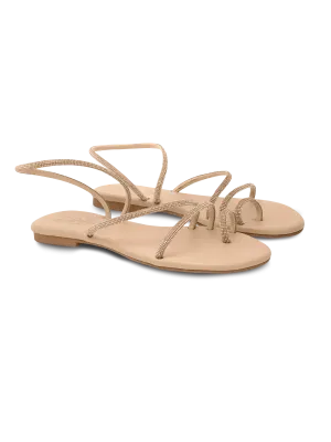Flat Ring Sandals with beige rhinestones