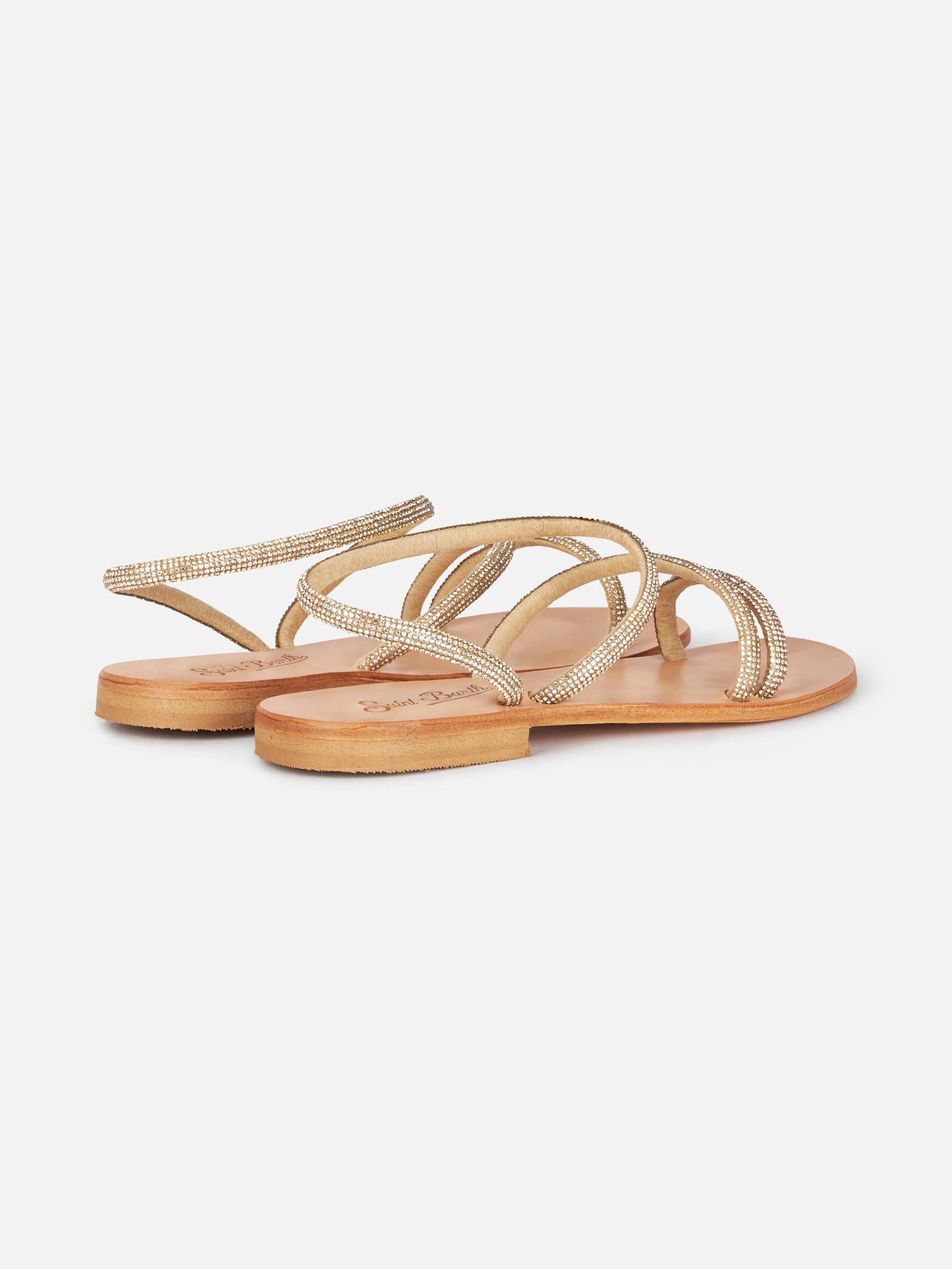 Flat sandals Cora with gold rhinestones