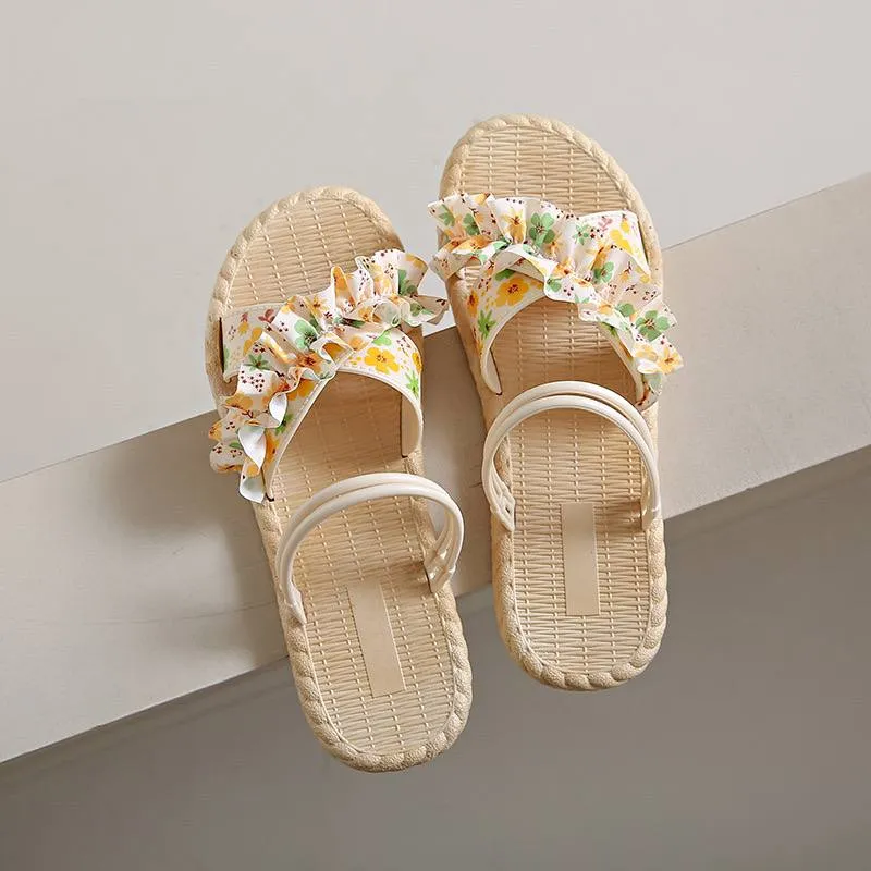 Floral Ruffle Woven Sandals