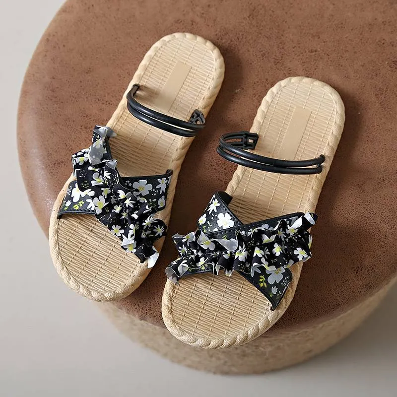 Floral Ruffle Woven Sandals