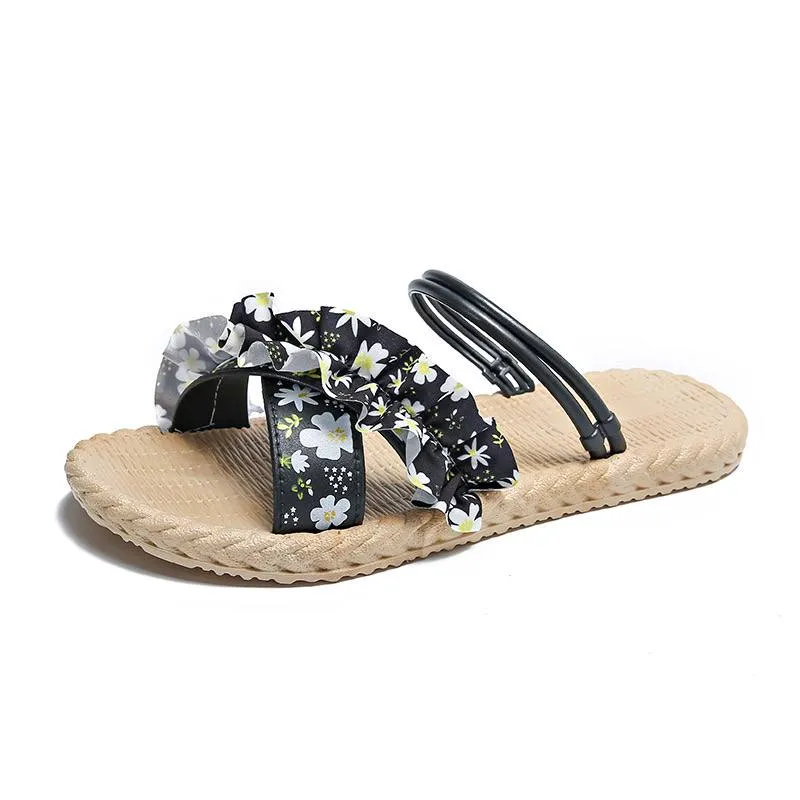 Floral Ruffle Woven Sandals