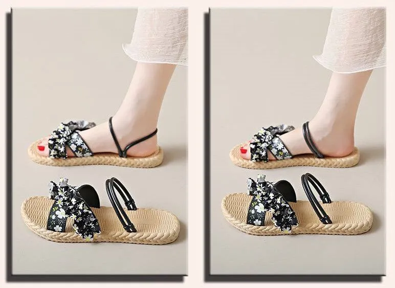 Floral Ruffle Woven Sandals