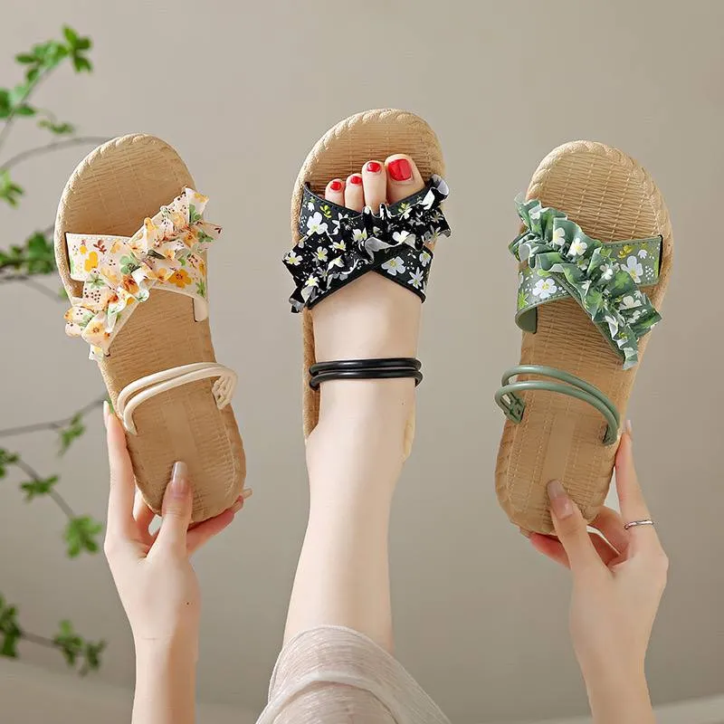 Floral Ruffle Woven Sandals