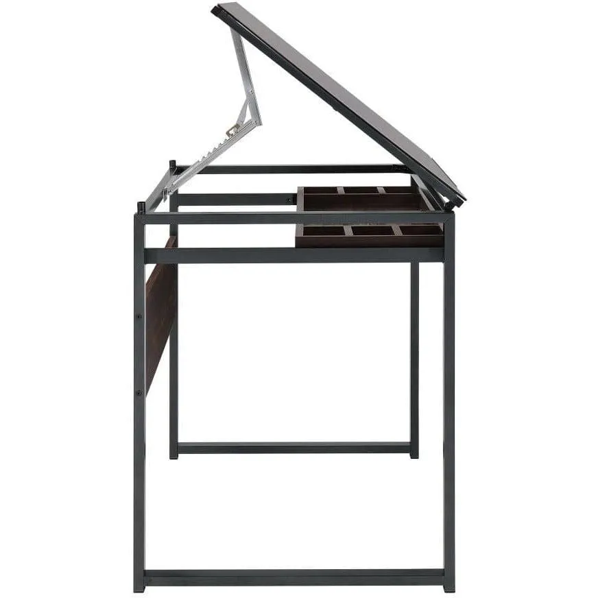 Glass Top Drafting Desk Dark Gunmetal And Chestnut