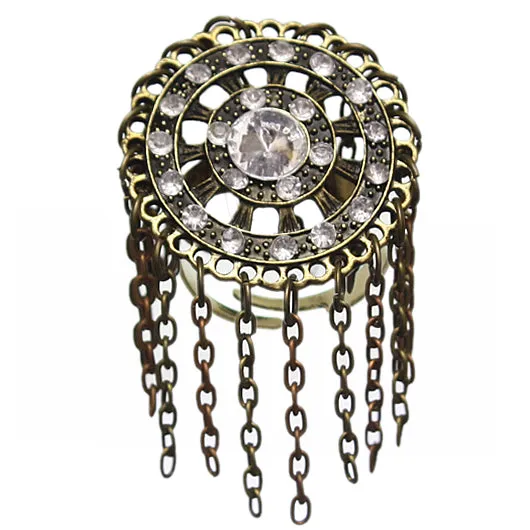 Gold Spinning Wheel Rhinestone Adjustable Chain Ring
