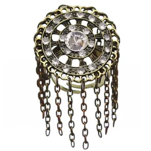 Gold Spinning Wheel Rhinestone Adjustable Chain Ring