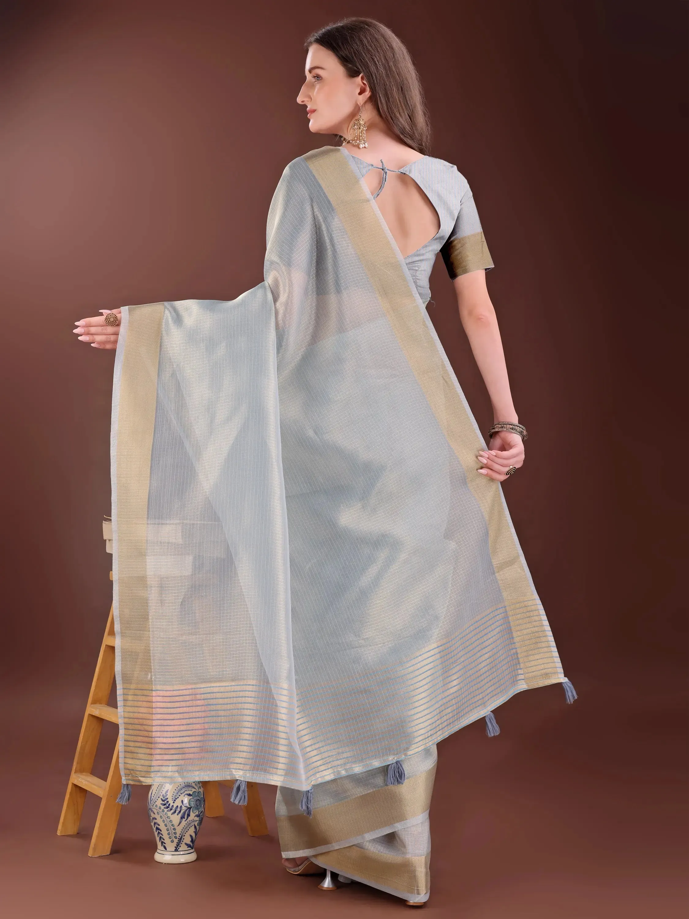 Gray Organza Saree