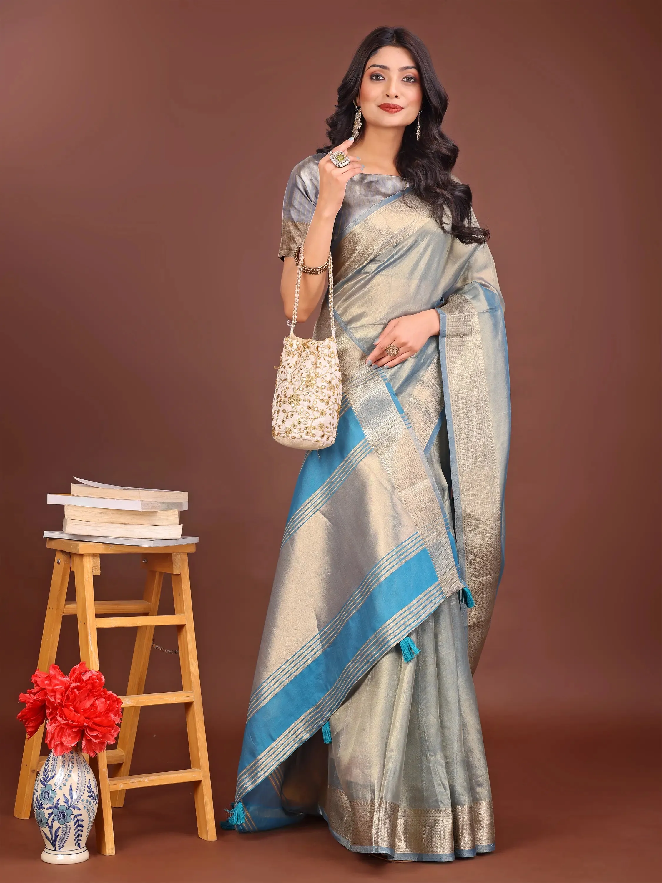 Gray Organza Saree