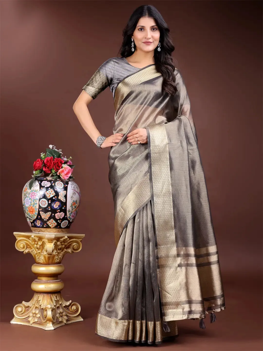 Gray Organza Saree