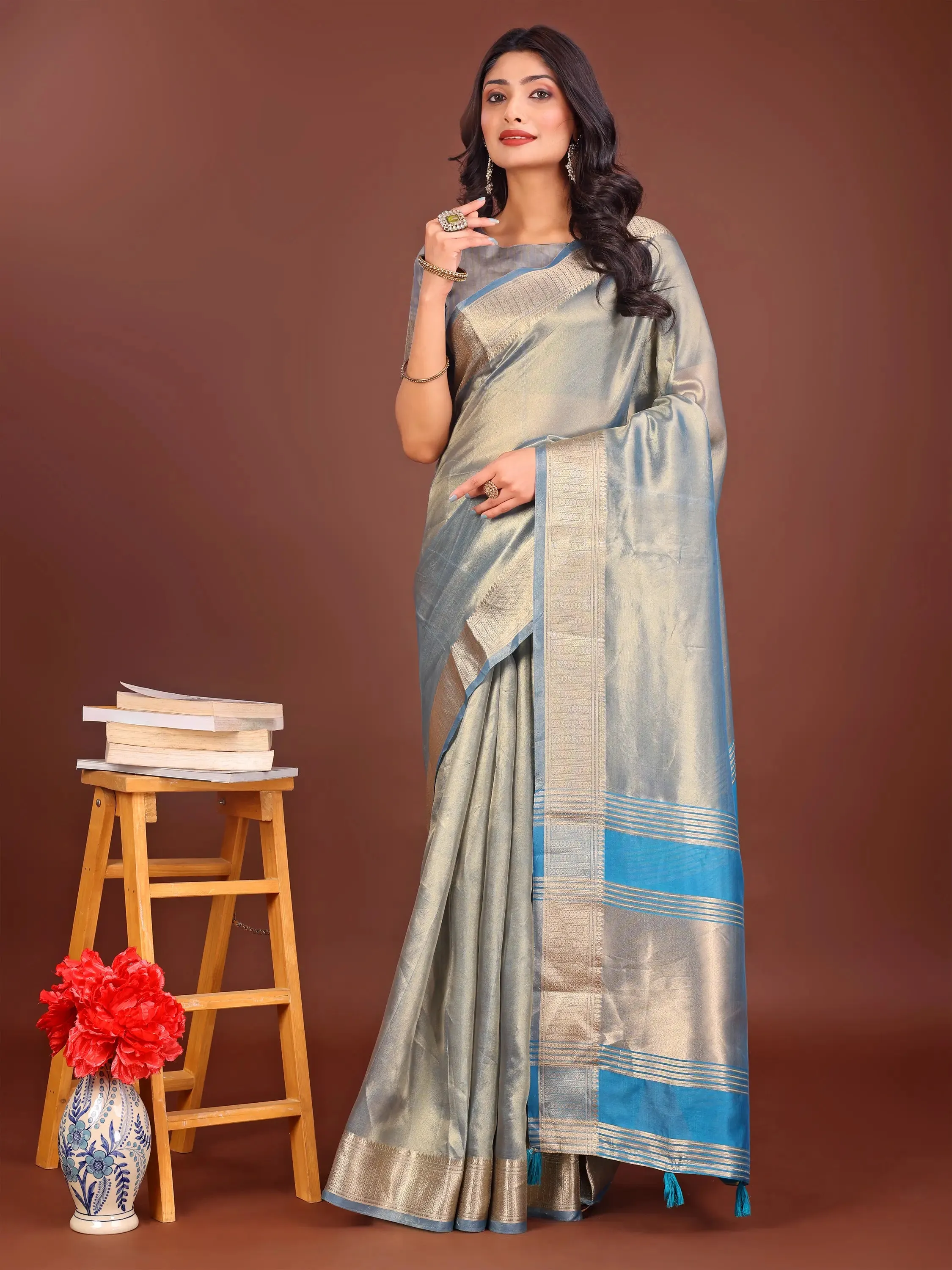 Gray Organza Saree